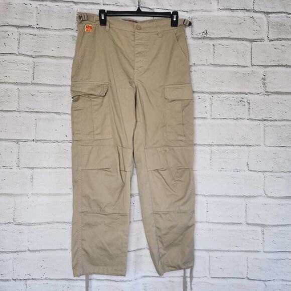 Empyre Mens Tan Khaki Mid-Rise Relaxed Fit Flat Front Baggy Cargo Pants Size 28 - Picture 1 of 13